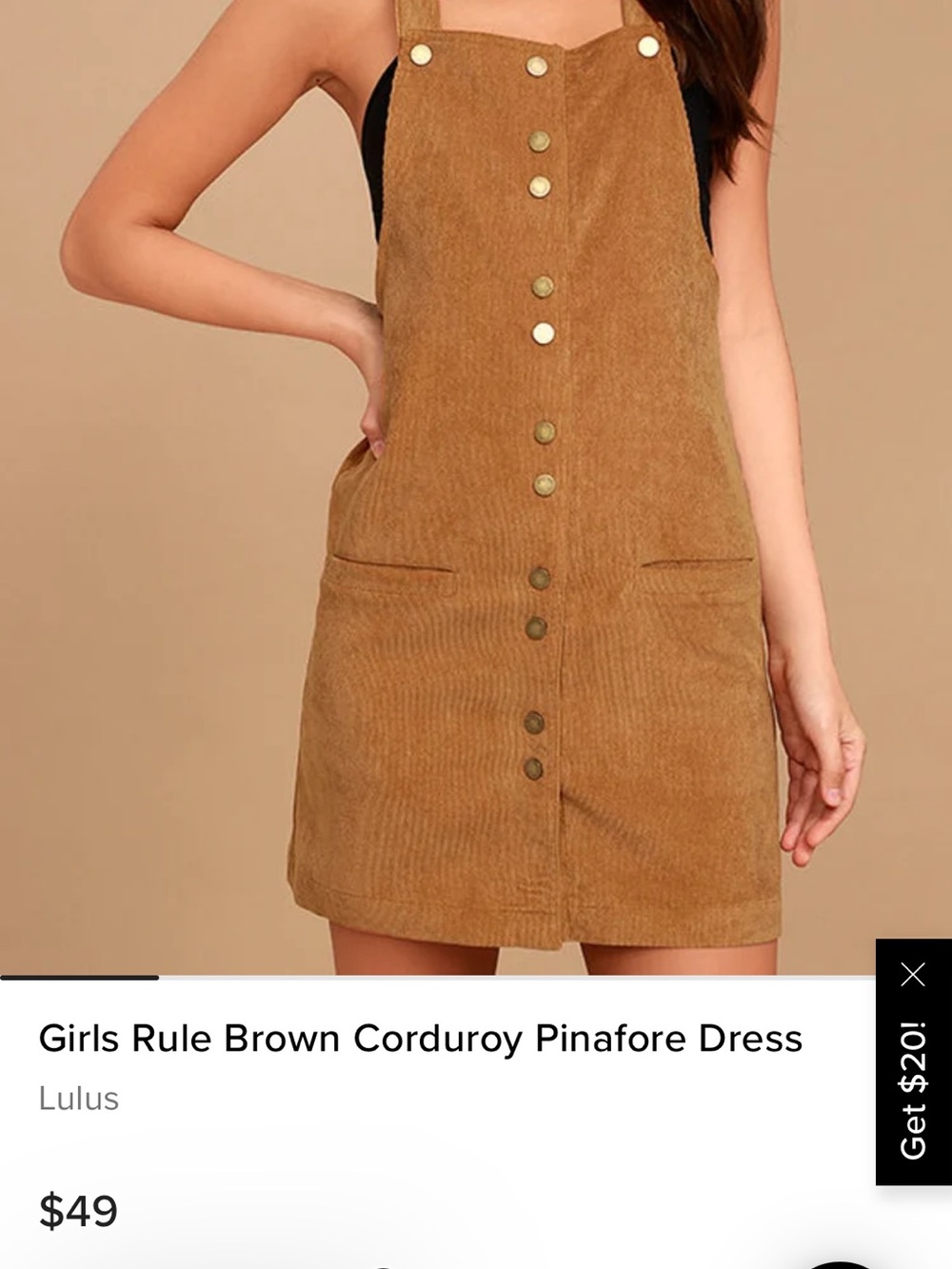 Lulu's Tan Corduroy Pinafore Dress - Picture 7 of 7